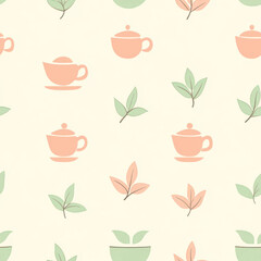 Pastel teacups, tea leaves pattern, background design, website use