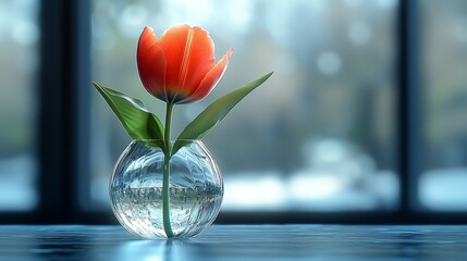 Elegant tulip in glass vase indoor setting floral arrangement contemporary style close-up view natural beauty