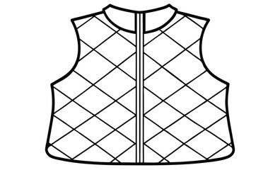 Flat unisex sleeveless jacket apparel, cad design, mock-up, template, vector, clothing, technical drawing, fashion, illustration.