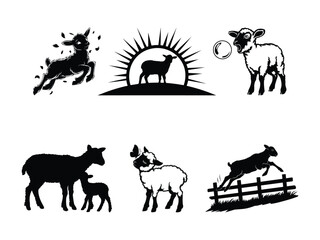 Fototapeta premium Cute Sheep Silhouette Set | Farm Animal Vector Clipart