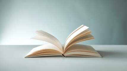 Blank white book mockup against light blue background. Minimalist design for stationery branding marketing. Great for book design product. Versatile for various purposes like diary notebooks planners.