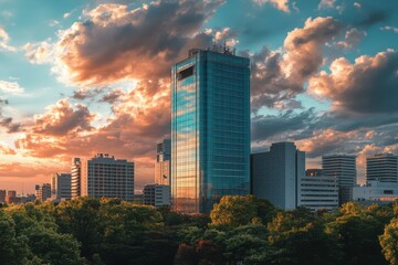 Fukuoka, Japan Skyline. Towering City Landscape in Kyushu's Financial District