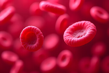 Macro image of many red blood cells created using AI