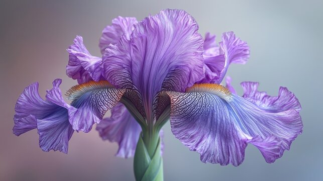 Blooming iris flower display nature garden close-up photography soft color palette artistic perspective beauty