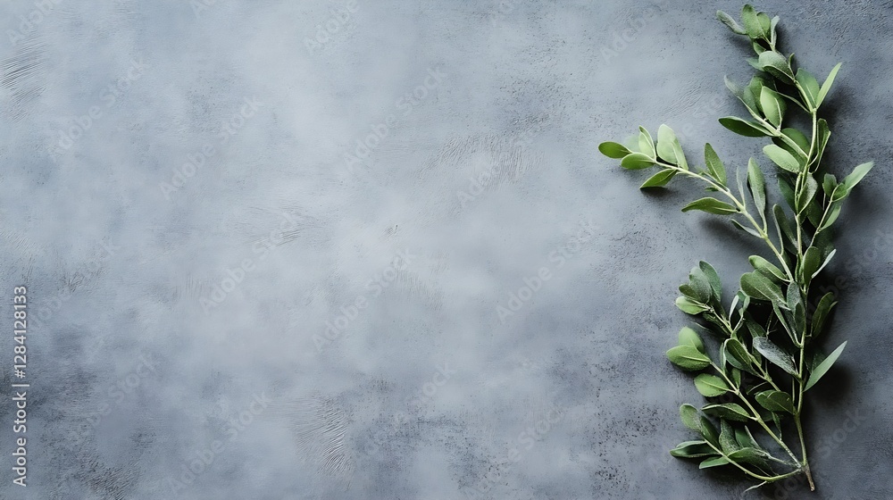Poster fresh green olive branches on a textured gray background showcasing natural elegance and simplicity 