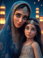 Mother and Daughter Celebrating Eid