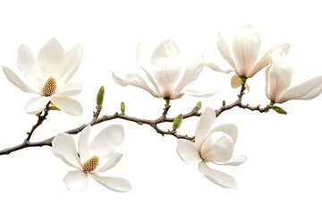 Fototapeta premium Delicate Magnolia Branch with Blossoms on White Background
