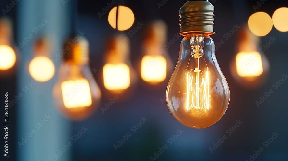 Poster Elegant vintage light bulbs glowing warmly creating an inviting and cozy atmosphere with a soft focus background : Generative AI