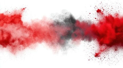 Explosive Red and Black Powder Paint Cloud on White Backdrop in Studio Shot with Bright Lighting