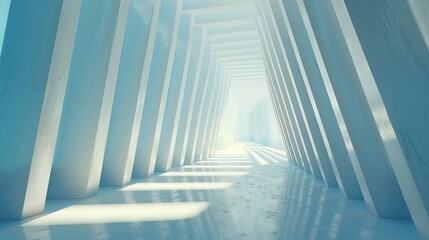 Naklejka premium abstract. spacecraft interior with a futuristic design on a blue backdrop. Abstract 3D interior design of a corridor using linear lighting. 3D visualisation, Generative AI.