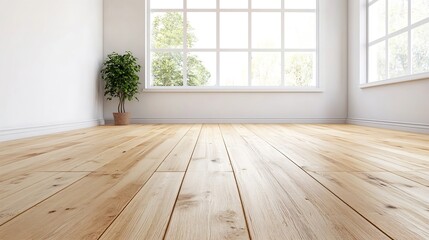 Bright and Spacious Modern Interior with Wooden Flooring and Large Windows : Generative AI