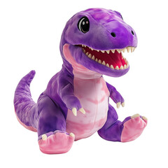 Fototapeta premium Vibrant purple T-Rex plush toy with an open-mouthed smile and soft texture. Perfect for kids, collectors, and dinosaur fans.