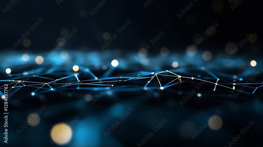 Aufkleber Abstract Digital Technology Background with Blue Lights and Connected Dots Representing Data Network : Generative AI