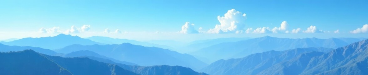Fototapeta premium Cloudless blue expanse with distant mountains, mountains, horizon, open