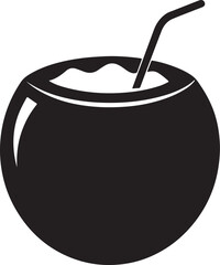 Coconut Drink silhouette, black and white silhouette, vector and illustration