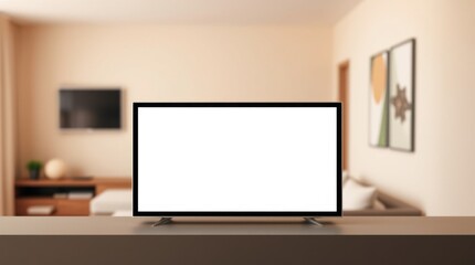 Blank television screen in living room setting ready for media display and home entertainment use.