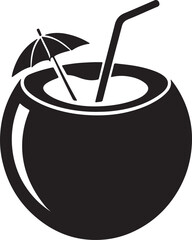 Coconut Drink silhouette, black and white silhouette, vector and illustration