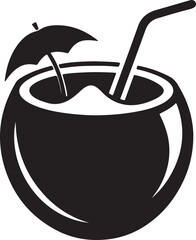 Coconut Drink silhouette, black and white silhouette, vector and illustration