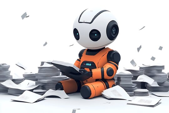 A robot sits with job seekers struggling after losing jobs.