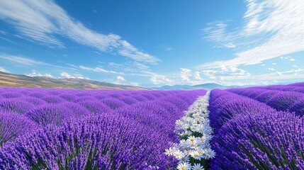 Obraz premium Lavender field blooming with daisies scenic view nature photography vibrant landscape outdoor serenity