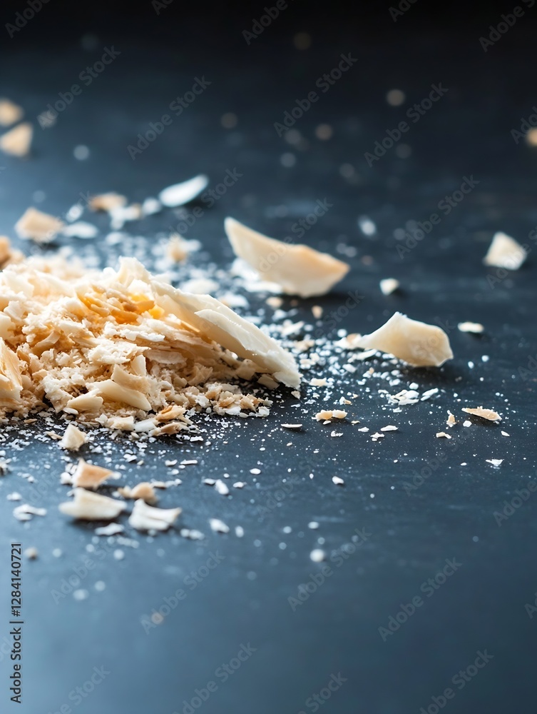 Poster Coconut Flakes and Shavings on a Dark Surface Creating a Natural Scene : Generative AI