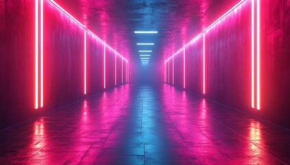 Neon Pink and Blue Corridor: Futuristic and Vibrant Interior