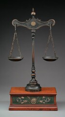 Ornate Antique Balance Scale on Wooden Box