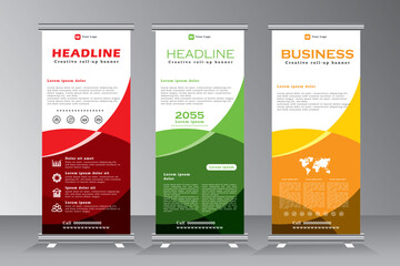 Roll up banner for events and print ready design, stand banner design, Business roll up banner design template, Geometric shape vertical banners design, vector eps 10