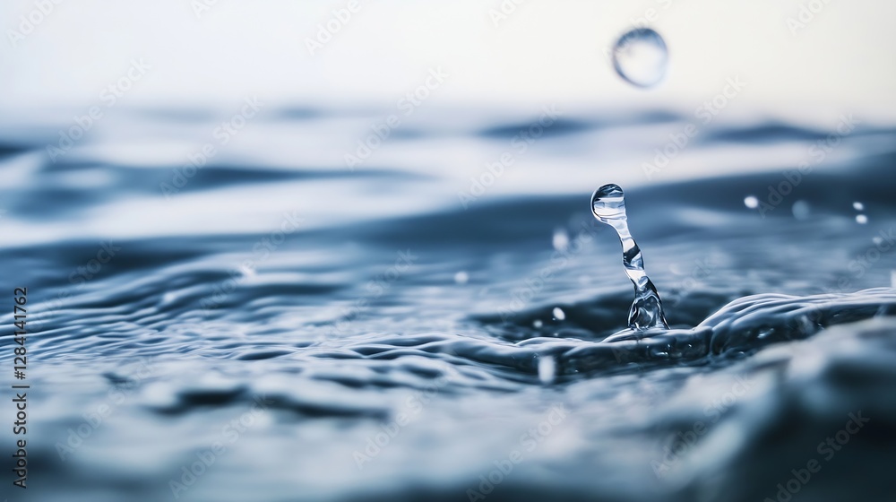 Fototapete crystal clear water droplet falling into a pool creating splashes and rings in a serene and tranquil