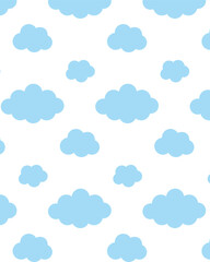 Blue clouds on white background. Vector pattern in flat style