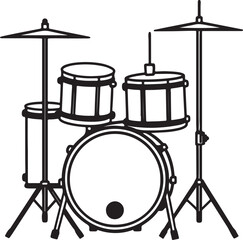drum kit line art, black outline, vector and illustration, line art and outline