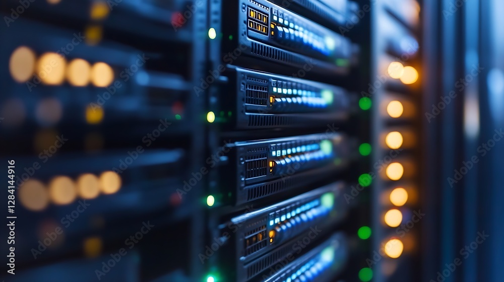 Fototapete Hightech server room with illuminated data servers organized neatly showcasing digital technology : Generative AI