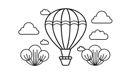 Simple Line Art Illustration of a Hot Air Balloon in a Sunny Sky