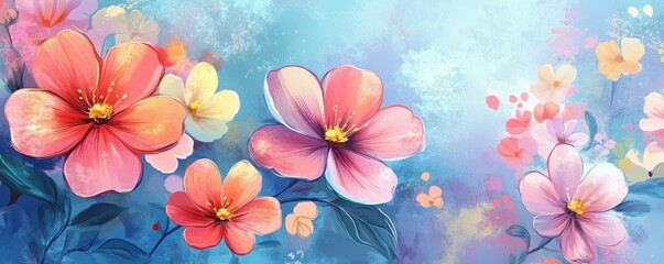 Fototapeta premium Vibrant artistic floral illustration with colorful abstract background