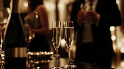 Moderate drinking at a chic cocktail party with a group of people mingling. Featuring sophistication and socializing