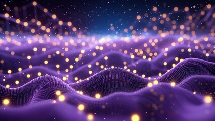 Futuristic Digital Waves with Glowing Particles in Purple