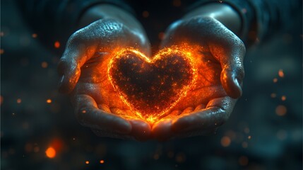 states of mind digital art, realistic, a glowing heart floating in the palm of your hand digital art, realistic, a glowing heart floating in the palm of your hand 