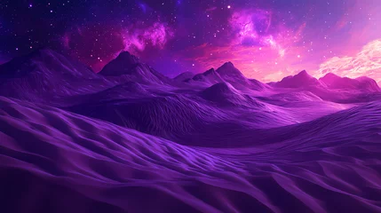 Selbstklebende Fototapeten Mesmerizing extraterrestrial landscape with undulating purple dunes and intense cosmic atmosphere. Surrealist Undulating Landscape. Illustration © Thiago
