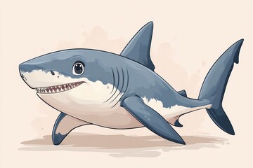 Obraz premium A happy cartoon shark swims with its fins clearly visible