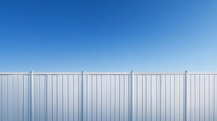 White Vinyl Fence Against a Vibrant Blue Sky Simple Clean Modern Design Perfect for Backgrounds Websites and Projects Minimalist Architectural Element