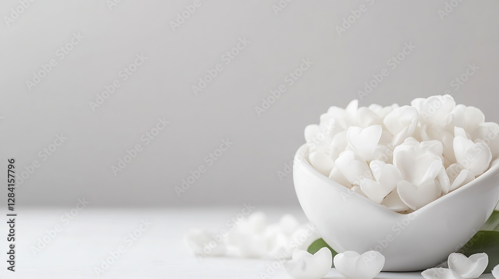 Aufkleber elegant white heart shaped petals in a minimalist bowl on a simple backdrop for a calming aesthetic 