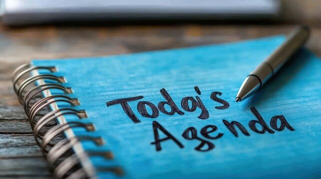 Today's agenda written on notebook, office desk, planning