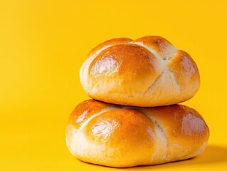 Hot cross buns with a soft, fluffy texture and goldenbrown crust, freshly baked