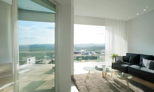Beautiful view from a modern skyscraper room. Generative AI Technology 