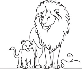 Lion and Cub Line Drawing Illustration