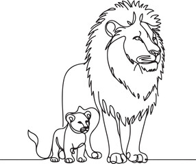 Lion and Cub Line Drawing Illustration