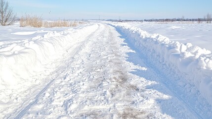 Obraz premium Snowy Winter Road Through Fields