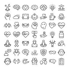 Mindfulness, Wellness, and Mental Health Icon Set Relaxation, Meditation, and Wellbeing