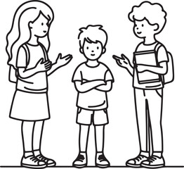 Three Kids in Line Drawing Talking About Children's Struggles