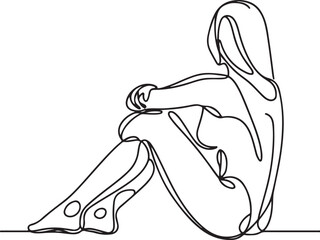 Elegant Line Drawing of a Woman Sitting Back